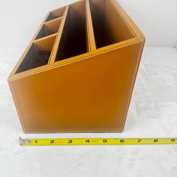 Levenger Morgan Full Grain Tan Smooth Leather Desk Top Organizer Caddy Office - Picture 3 of 15